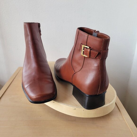 Liz Claiborne Villager Leather Two-Tone Cognac Square Toe Boot (Size 8.5) - Picture 7 of 11